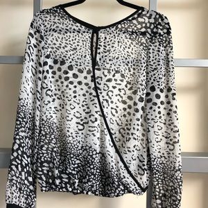 White and Black Printed Sheer Blouse from Dynamite